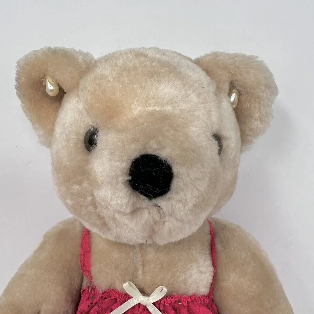 Teddy Bear in Red Lingerie‎ Undies Pearl Earrings Jointed Vintage? Unbranded 10